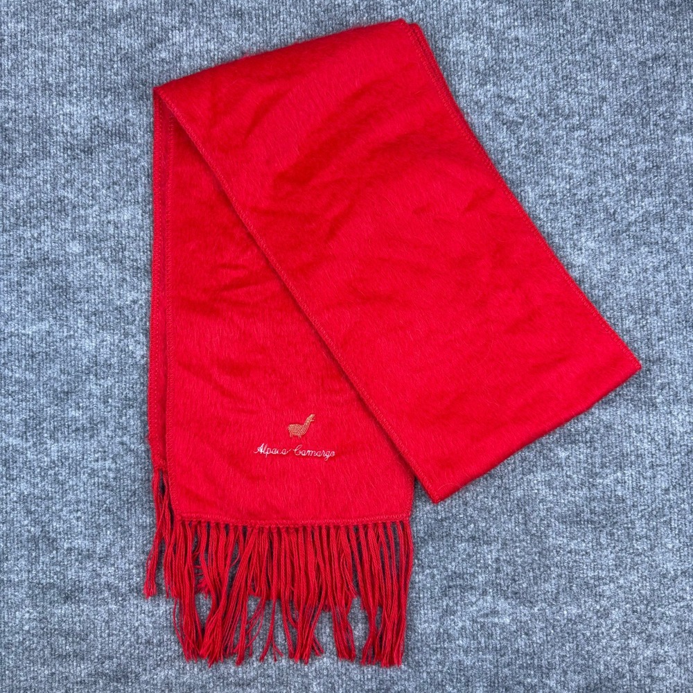 Alpaca‎ Camargo 100% Alpaca Red Scarf Embroidered Llama Fringe Luxury Soft Chic